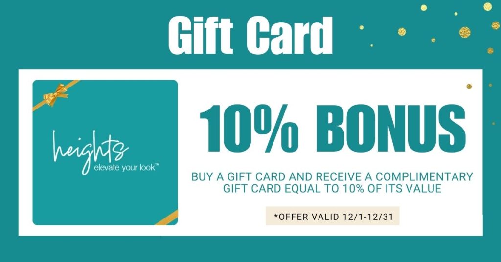 Gift Card. Buy a gift card and receive a complimentary gift card equal to 10% of its value.